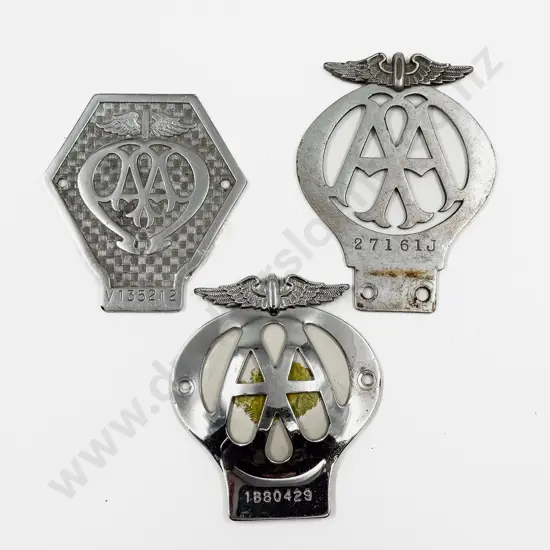 Three British Automobile Association AA Chrome Plated Car and Lorry Badges