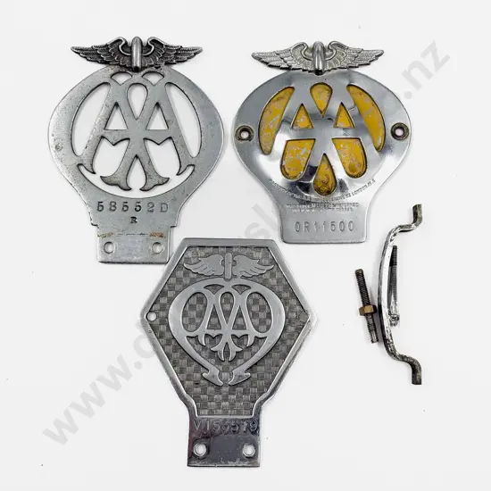 Three British Automobile Association AA Chrome Plated Car and Lorry Badges