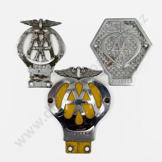 Three British Automobile Association AA Chrome Plated Car and Lorry Badges