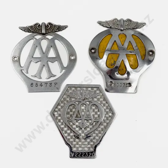 Three British Automobile Association AA Chrome Plated Car and Lorry Badges