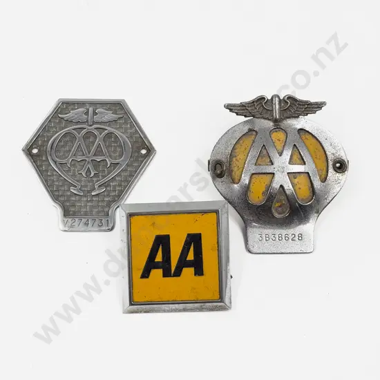 Three British Automobile Association AA Chrome Plated Car and Lorry Badges