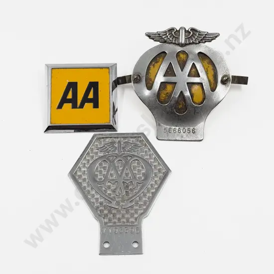 Three British Automobile Association AA Chrome Plated Car and Lorry Badges