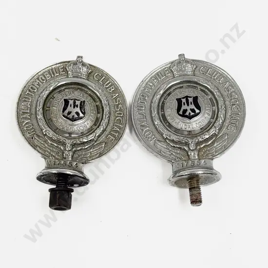 Two Vintage AA Royal Automobile Club Associate Auckland Car Badges
