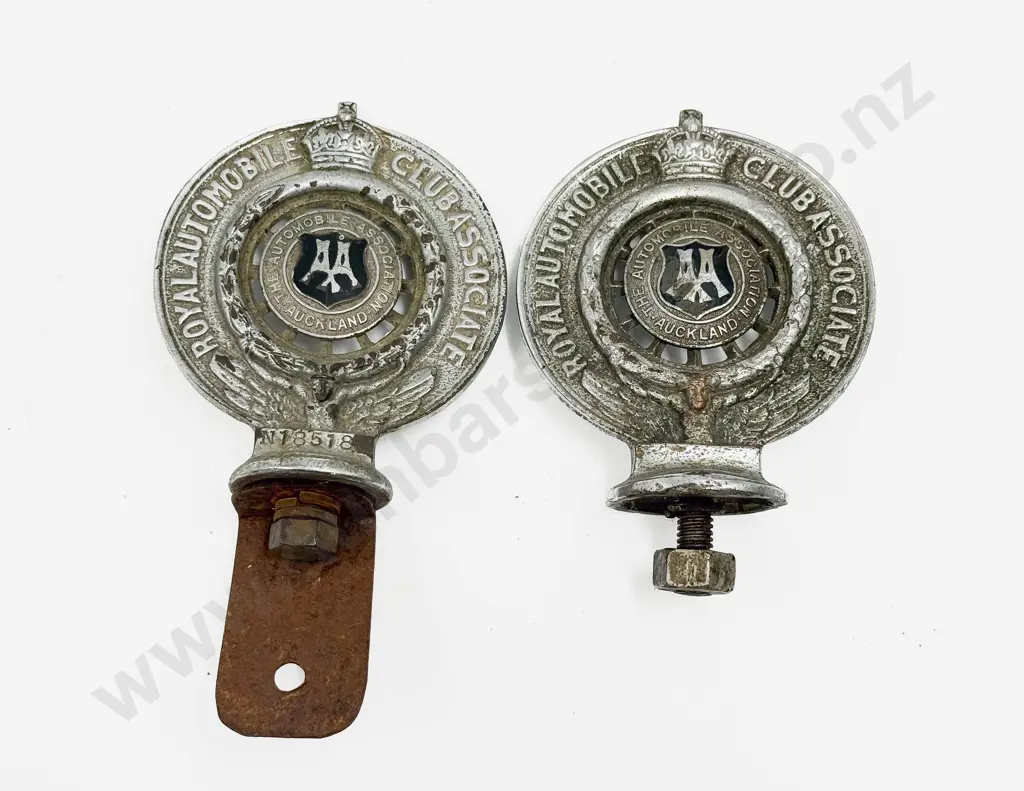 Two Vintage AA Royal Automobile Club Associate Auckland Car Badges Image 1++