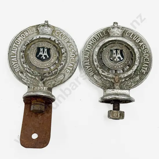 Two Vintage AA Royal Automobile Club Associate Auckland Car Badges