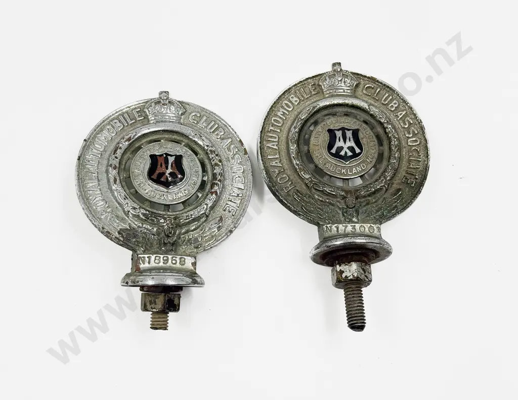 Two Vintage AA Royal Automobile Club Associate Auckland Car Badges Image 1++