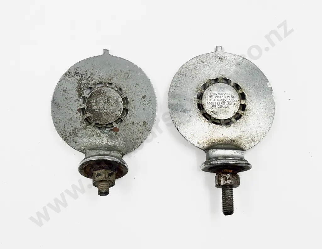 Two Vintage AA Royal Automobile Club Associate Auckland Car Badges Image 1++