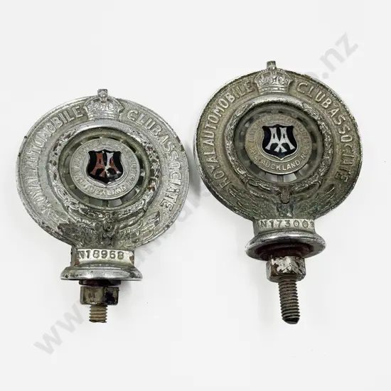Two Vintage AA Royal Automobile Club Associate Auckland Car Badges