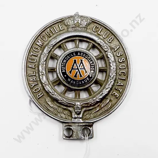 Vintage AA Royal Automobile Club Associate Wanganui Car Badge