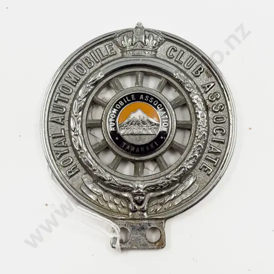 Vintage AA Royal Automobile Club Associate Taranaki Car Badge