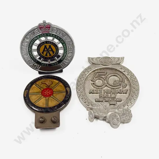 50years Anniversary Rally NZ 1996 - Plaque 21st International Rally - AA NZ 1886-1986 Badge