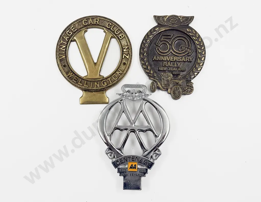 50years Anniversary Rally NZ 1996 - Vintage Car Club Wellington Badge and NZ AA 1903-2003 Centenary Badge Image 1++