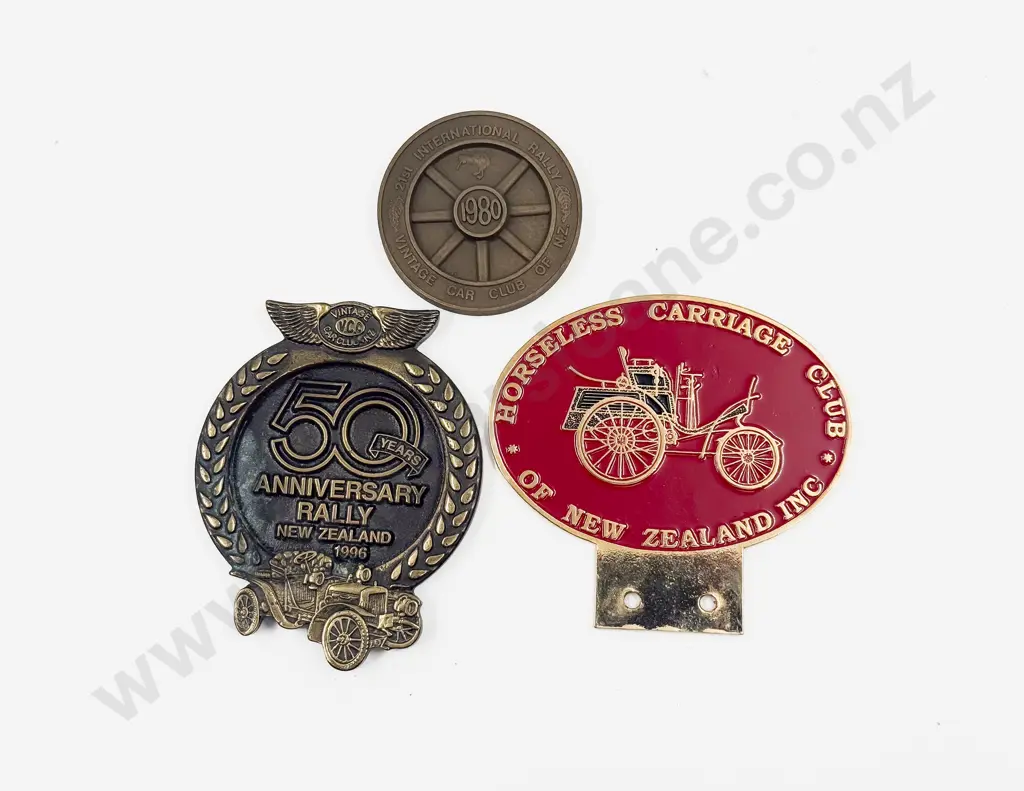 50years Anniversary Rally NZ 1996 - Vintage Car Club NZ 1980 Rally Medallion Rotorua - Horseless Carriage Club NZ Badge Image 1++
