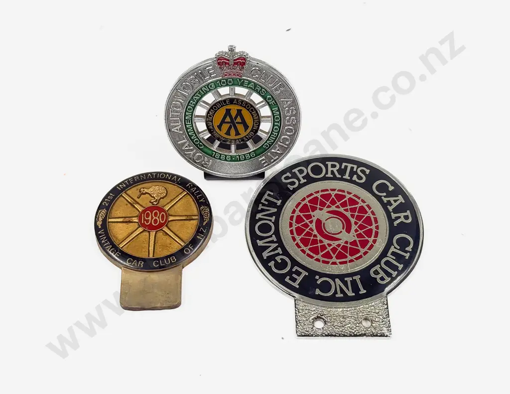 Vintage Car Club NZ 1980 Rally Badge - Egmont Sports Car Club Inc Badge - AA NZ1886-1986 Badge Image 1++
