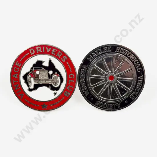 Australia Vintage Drivers Club #483 and Wimmera Mallee Historial Vehicle Society Car Badges