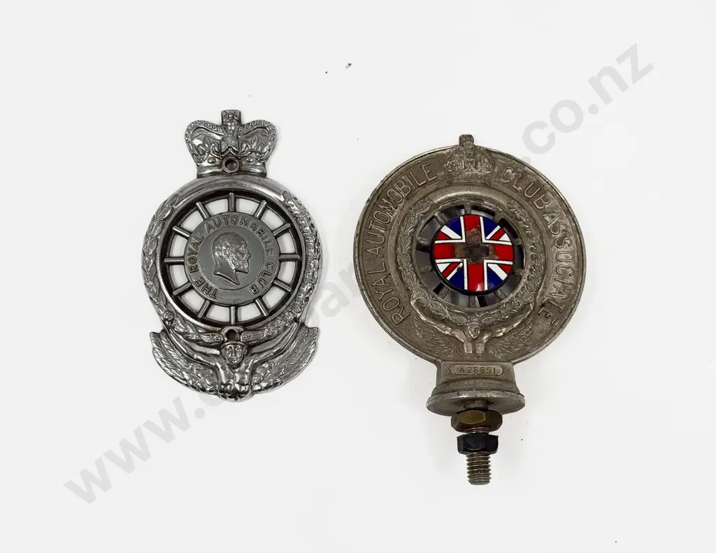 Edward VII Royal Automobile Car Badge (flat back) with C1920's RAC Badge Image 1++