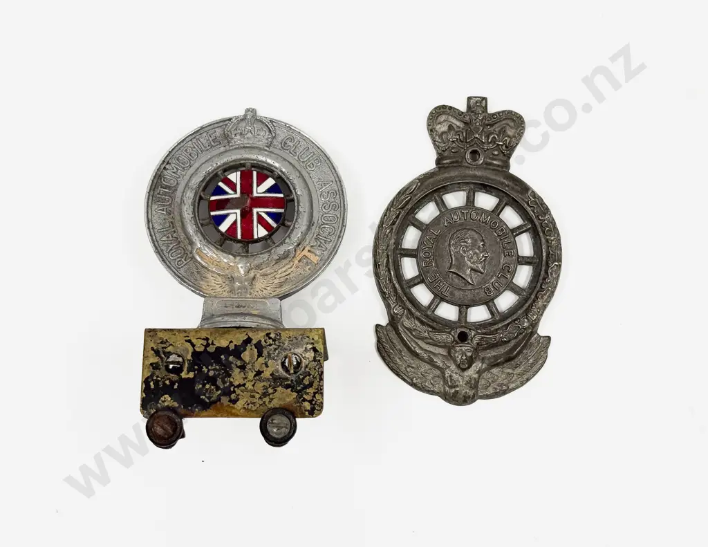 Edward VII Royal Automobile Car Badge (flat back) with C1920's RAC Badge Image 1++
