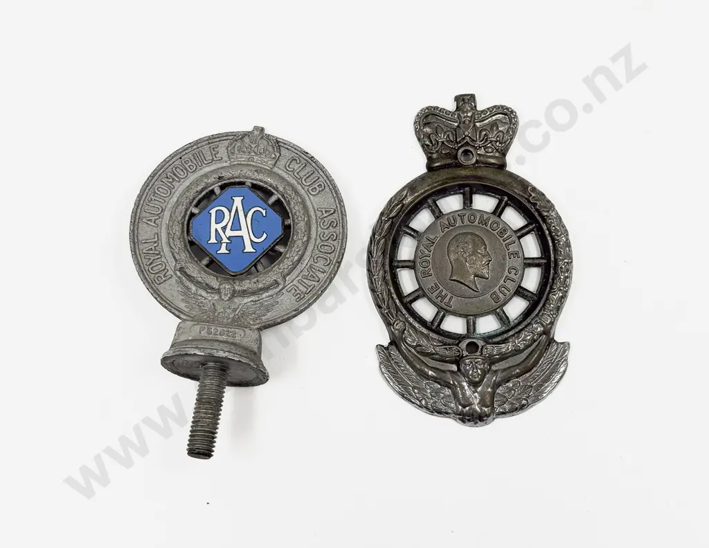 Edward VII Royal Automobile Car Badge (flat back) with 1937-38 Type 8 RAC Badge Image 1++