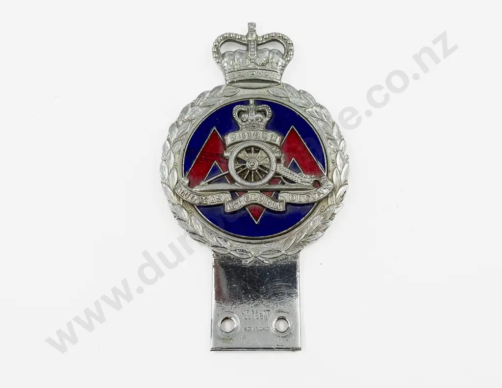 JR Gaunt London Chrome and Enamel Royal Artillery Car Badge Image 1++