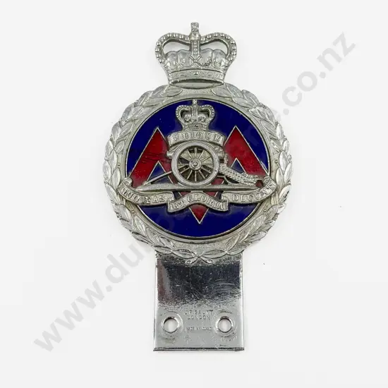 JR Gaunt London Chrome and Enamel Royal Artillery Car Badge