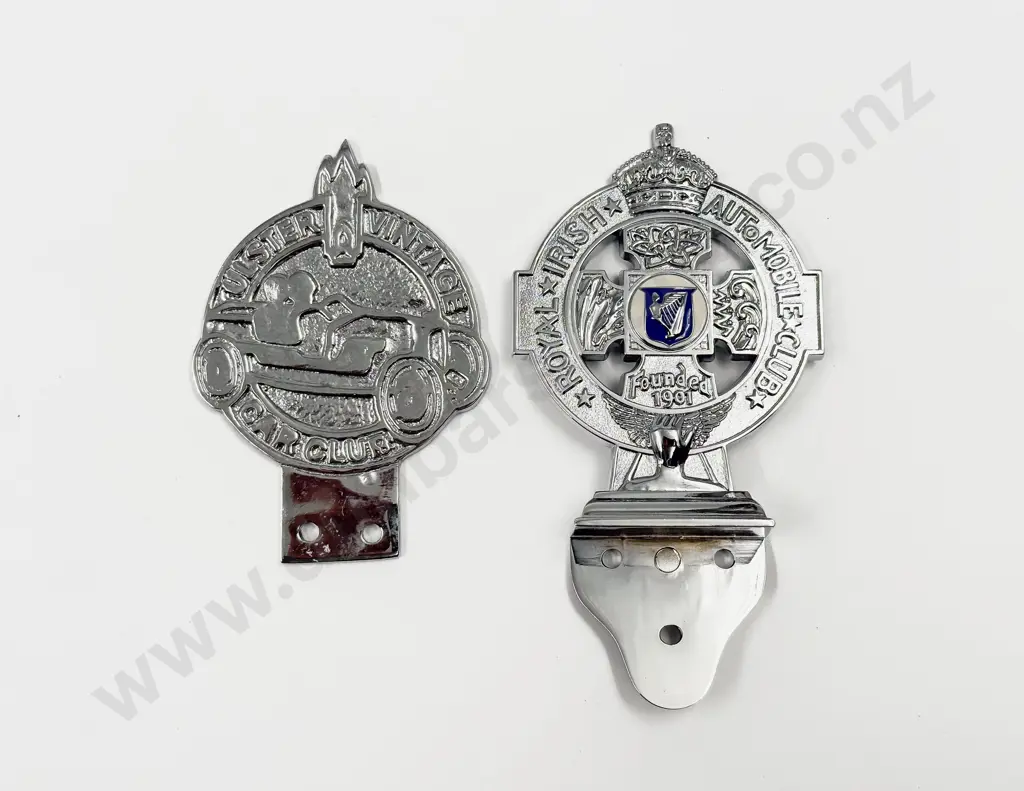 Royal Irish Automobile Chrome Plated Club Car Badge and Ulster Vintage Car Club Badge Image 1++