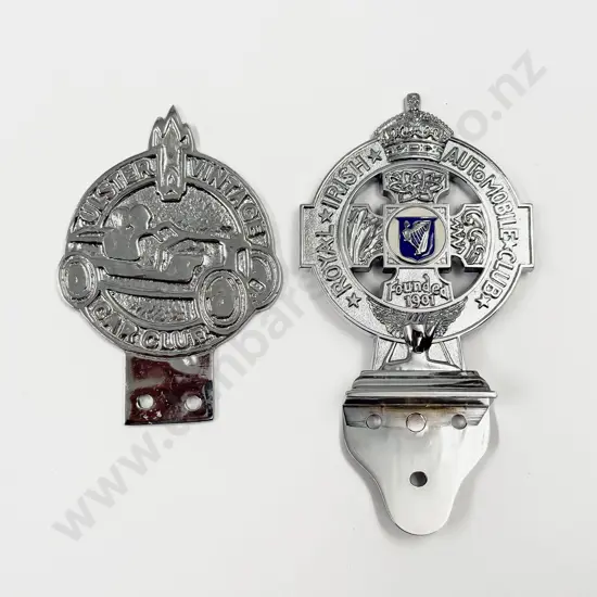 Royal Irish Automobile Chrome Plated Club Car Badge and Ulster Vintage Car Club Badge