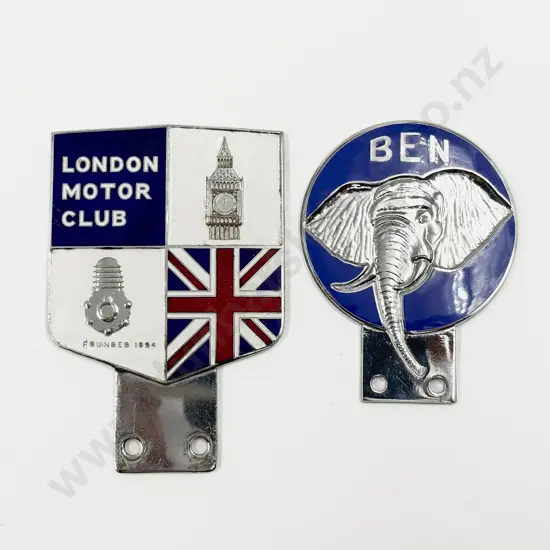 Enamelled Badges BEN Elephant British Benevolent Fund and London Motor Club