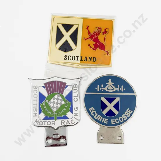 Scottish Motor Racing Club and Ecurie Ecosse Enamelled Car Badges with Sticker