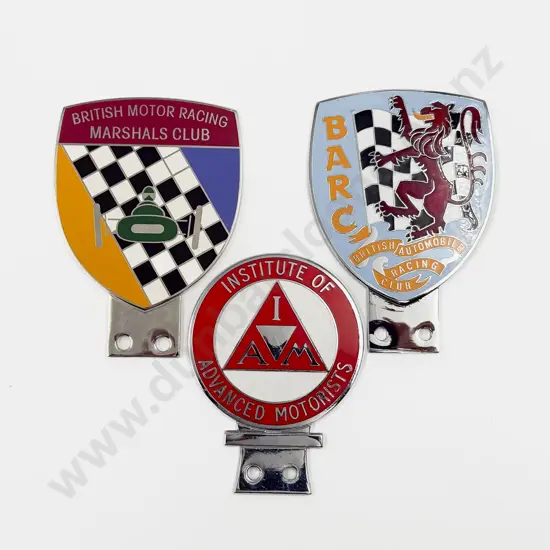 Three British Car Club Badges Marshals Club - BARC and Institute of Advances Motorists
