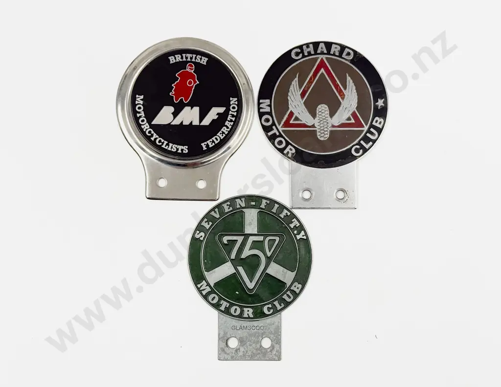 Three British Car Club Badges -  Chard Motor Club - BMF and Seven-Fifty Motor Club Image 1++
