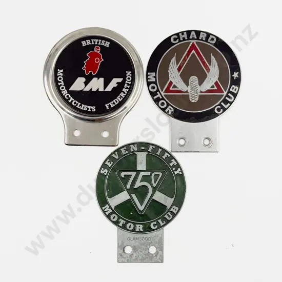 Three British Car Club Badges -  Chard Motor Club - BMF and Seven-Fifty Motor Club