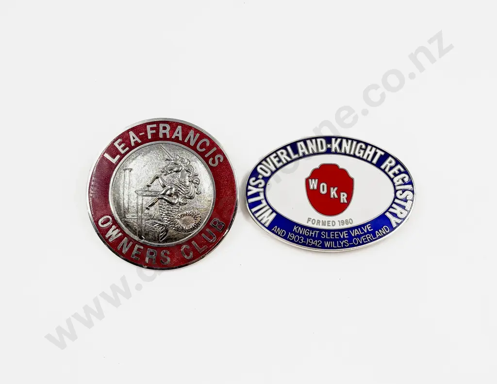 Lea-Francis Owners Club and Willys-Overland-Knight Registry Enamelled Car Badges Image 1++