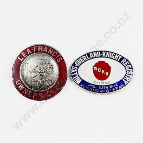 Lea-Francis Owners Club and Willys-Overland-Knight Registry Enamelled Car Badges