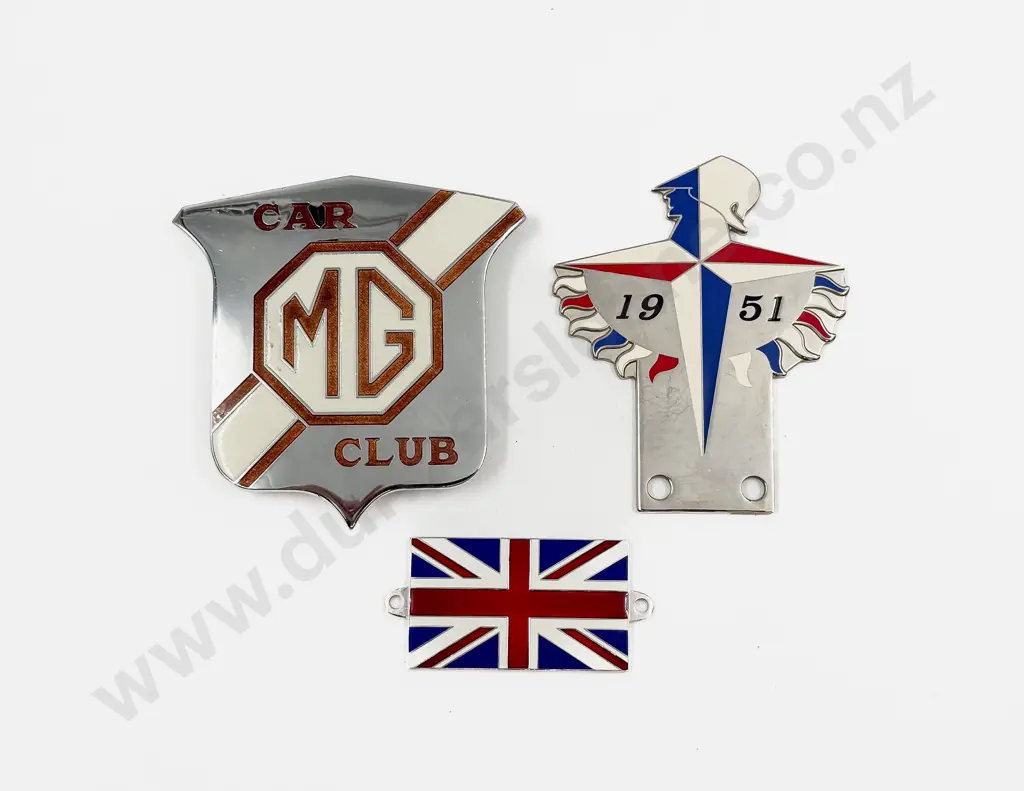 MG Car Club and 1951 Festival of Britain Enamel Car Badges with Union Jack Badge Image 1++