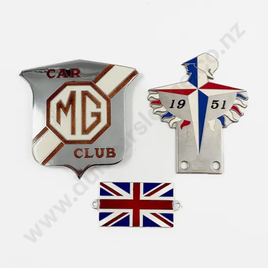MG Car Club and 1951 Festival of Britain Enamel Car Badges with Union Jack Badge