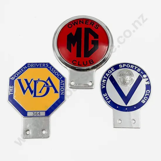 MG Car Owners Club Car Badge with The Vintage Sports-Car Club and WDA Enamelled Badges