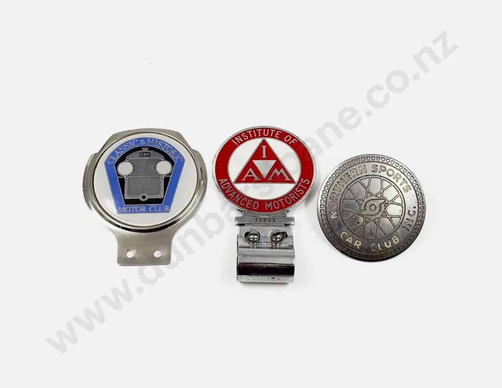 Three British Motor Club Badges - Northern Sports Car Club Inc - C&H Motor Club & IAM Image 1++