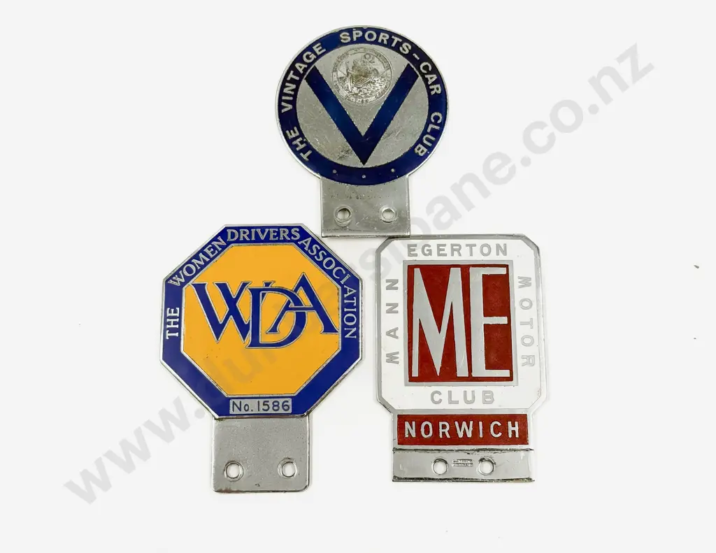 Three British Motor Club Badges - Mannn Egerton - WDA and The Vintage Sports Car Club Image 1++