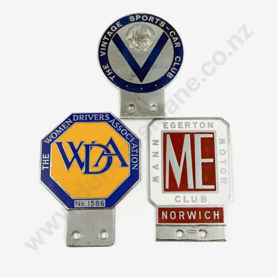 Three British Motor Club Badges - Mannn Egerton - WDA and The Vintage Sports Car Club