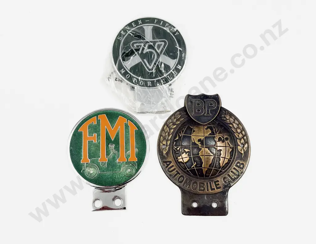 Three British Motor Club Badges - BP - 750 Motor Club and FMI Image 1++