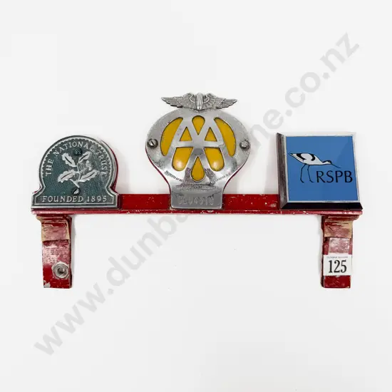 Three Badges Mounted on Bar - The National Trust - AA and RSPB Royal Society of Protected Birds Badge