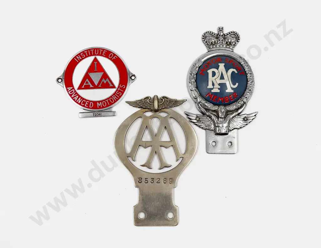Three British Car Badges RAC Motor Sport Member - AA #853269 and IAM Image 1++