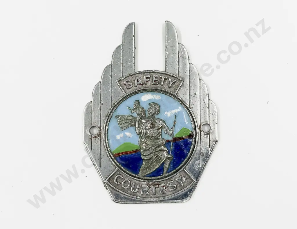 Vintage St Christopher Enamelled Safety - Courtesy Car Badge Image 1++