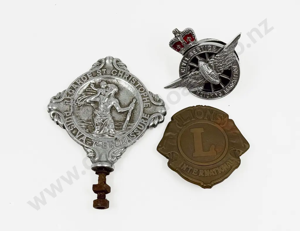 Vintage St Christopher Car Badge - Lions Plague Badge and Civil Service Badge Image 1++
