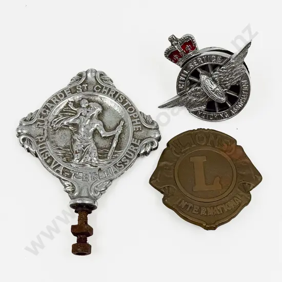 Vintage St Christopher Car Badge - Lions Plague Badge and Civil Service Badge