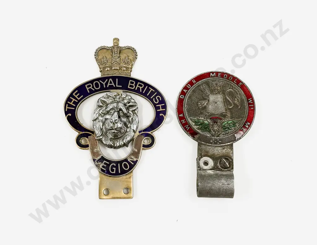 Vintage Scottish Wha Daur Meddle Wi Me Car Badge and Legion Badge Image 1++