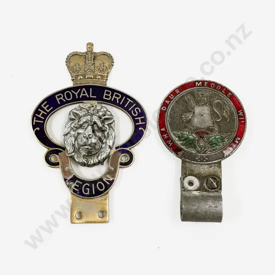 Vintage Scottish Wha Daur Meddle Wi Me Car Badge and Legion Badge
