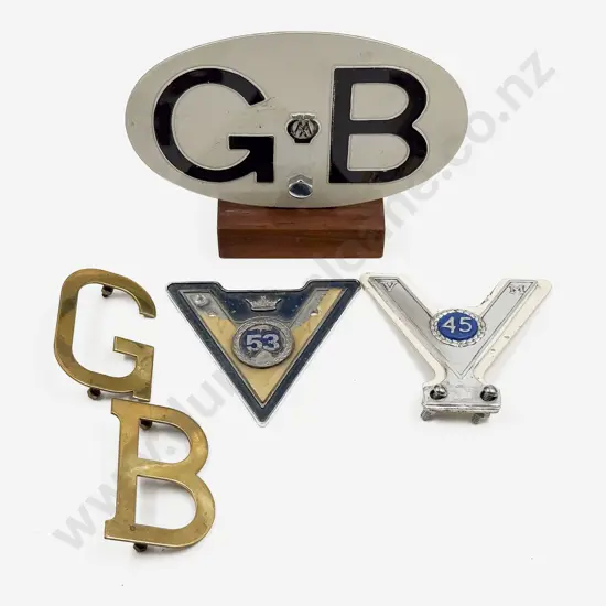 Vintage Aluminium GB AA Touring Car Badge with Brass GB Letters and 53 45 Year Club Badges