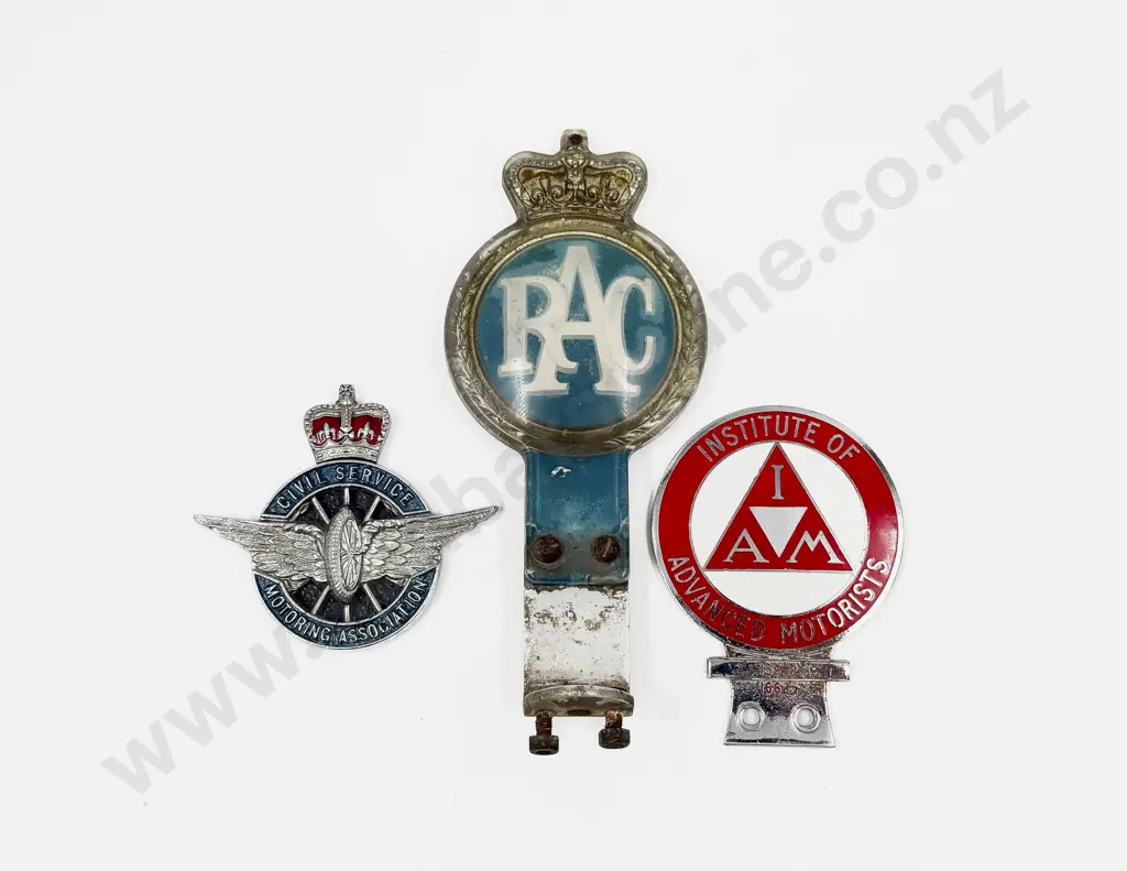Three British Car Badges RAC (plastic & aluminium) IAM and Civil Service Badge Image 1++