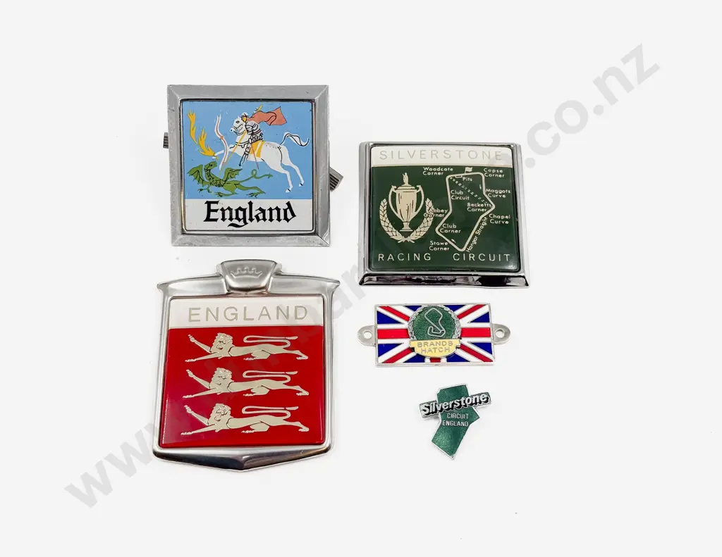Three Car Badges - England x2 and Silverstone with Enamelled Brooch and Plaque Image 1++